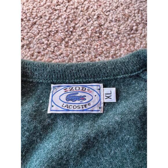 Vintage Izod Lacoste Mens Sweater V Neck Knit Preppy Academia Classic Green - Picture 2 of 7